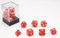 Würfel Set von 7 Stück Roter Marmor/Perlmutt.