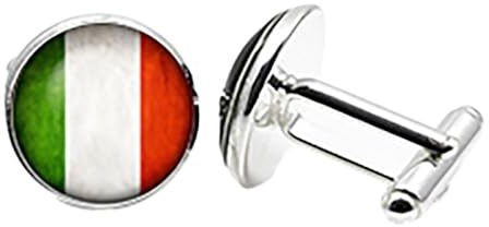 Persönlichkeit Italien Flagge Manschettenknöpfe Für Männer Vintage Europa Und Amerika Glaskuppel Runde Hemd Manschettenknopf, Business Hochzeit Party Schmuck Geschenk Zubehör, Weiß, Lang: 1,
