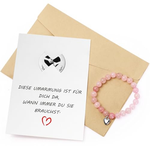 GOTDYBST Freundin Geschenk, Mutmacher Geschenk - Enthalten Pocket Hug Glücksbringer、Rosenquarz Armband, Gute Besserung Geschenke, Motivationsgeschenke Für Damen, Kollegen, Beste Freunde