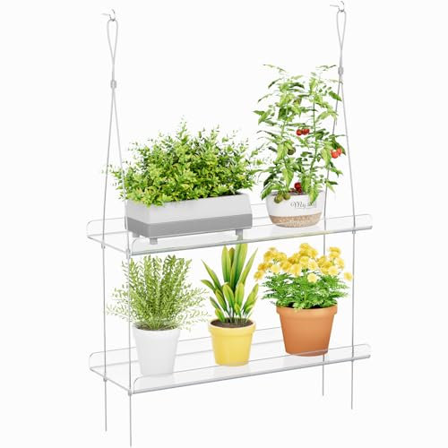 Lifewit Estante de Maceta de Plantas de Ventana, 2 Niveles Ajustable Colgante Estante Flotante de Acrílicos Transparente para Suculentas/Plantas en Miniatura/Flores/Especias, para Cocina, Dormitorio