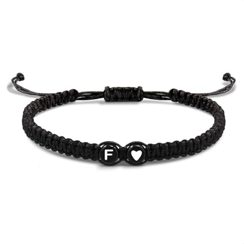 EVEMATE Armband mit Buchstabe und Herz für Freunde und Paare - Initiale A-Z Name - Geflochtenes Freundschaftsarmband für Frauen, Männer und Kinder (F)