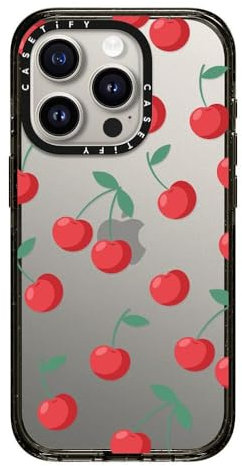 CASETiFY Impact iPhone 15 Pro Case [4X Military Grade Drop Tested / 8.2ft Drop Protection] - Cherries - Clear Black
