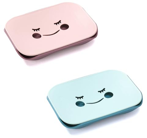 Lot de 2 porte-savon souriants en bleu et rose, avec design résistant au glissement, convient pour la cuisine et la salle de bain