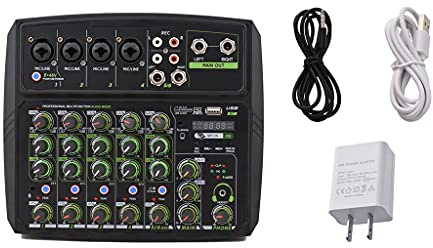 8KLANMMQ 6-Channel Audio Mixer Konsole LED Screen Built-in Soundcard BT Connection with 2-Band Eq Gain Delay Control (Color : B) (A)