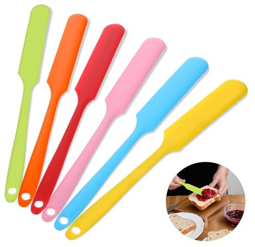 6Pcs Silicone Jar Spatula, Mini Silicone Spatulas Bulk Cake Cream Butter Spatulas Mini Silicon Scraper Tool Sourdough Spatula with Long Handle Heat Resistant Non-Stick for Baking