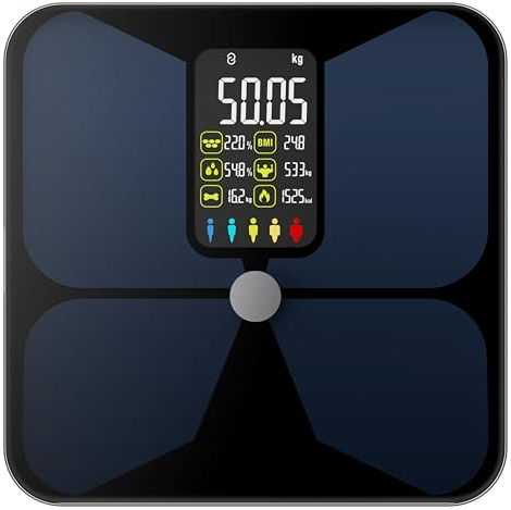 VitaeChek BC Digitale Personenwaage, professionelle Impedanzwaage, Smart Waage Magere Masse und Fett BMI mit 15 Gesundheitsindexen, Professionelle Personenwaage mit App - Schwarz