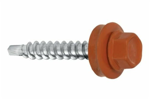 Trapezblechschrauben Bohrschrauben mit EPDM Dichtscheibe für Holzunterkonstruktionen - Blechbohrschraube für Holzuntergrund (RAL8004 - Kupferbraun, 4,8 х 35 mm (250 Stück))