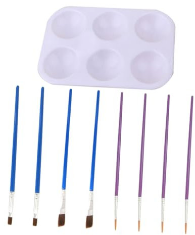TEHAUX 9pcs Architectural Model Coloring Brush Kit for Diy Hand Painting, Includes Pointed and Flat Brushes Palette, Suitable for Building Model Detailing and Painting