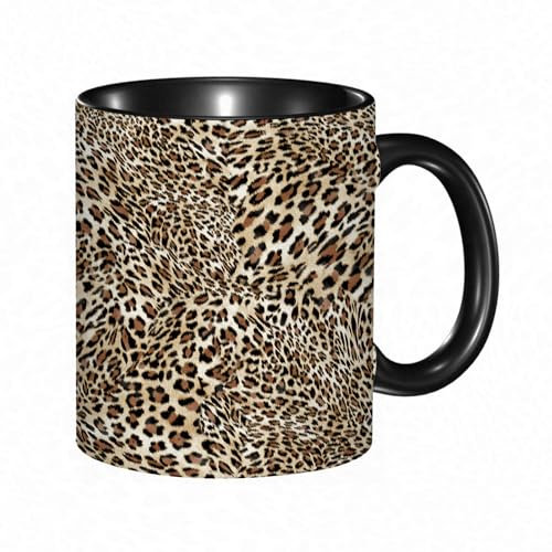 HRRASFAZF Tasse Kaffeetassen,Große 330ml Mit Henkel 100% Handbemalt kaffeebecher porzellan,beiges Leopardenmuster,Frauen,Jahrestag,Muttertag