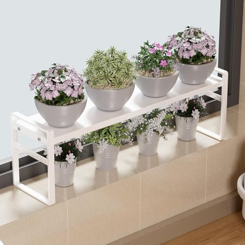 WOCHUANGSI 1 x kleines, schmales, hohes Regal für Fensterbank, Küche, Organizer, stapelbare Regale, Badezimmerschwelle, dünne Regale für enge Räume, Thekenregale (weiß, L 34 - 60 cm x B 15 cm x H 19