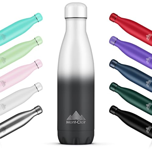 Mont-Clair l'O Trinkflasche Edelstahl - Thermosflasche - BPA-freie - Water Bottle, Edelstahl trinkflasche 500ML - 24h Kalt & 12h Warm - Trinkflasche Auslaufsicher - Weiß & Grau