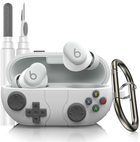 LDSXAY Compatible with Beats Solo Buds Case Cover, Funny Cartoon Game Console Design Protective Case for Beats Solo Buds Wireless Earbuds, with Carabiner (Light Gray)