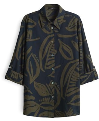 OPUS Damen Langarmbluse | Zweifarbige Printbluse FUMINE Tropical aus luftiger Baumwolle Coal Blue, 40
