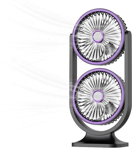 Sinmaklin Desk Fan, Portable USB Rechargeable Fans with 5 Speeds Options and Adjustable Night Light, Dual Fan 360° flip, Cooling and Quiet Desktop Fans for Office/Home/Bedroom/Camp - Gery