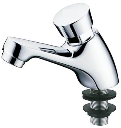 HOMSSY Robinet temporisé pour lavabo – 1 eau (froide), fermeture automatique 5–8 s, mécanique (sans électricité), laiton chromé, idéal sanitaires publics
