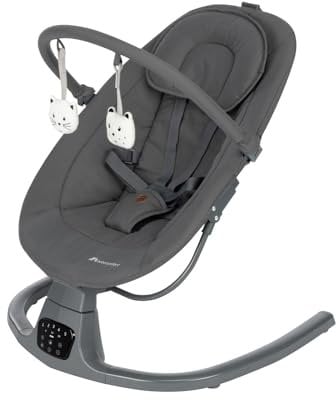 Bebeconfort Melilo Babyschaukel, Automatische Bewegungserkennung, Verstellbare Rückenlehne,0-6 Monaten, 12 beruhigenden Liedern und 5 Naturgeräuschen, 5-Punkt-Gurt, Mineral Graphite