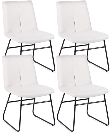 Flysky Chaise Salle à Manger Lot de 4, Chaise de Cuisine en Lin Chaises Salle Manger Chaises de Table à Manger avec Dossier et Pieds en métal, Beige