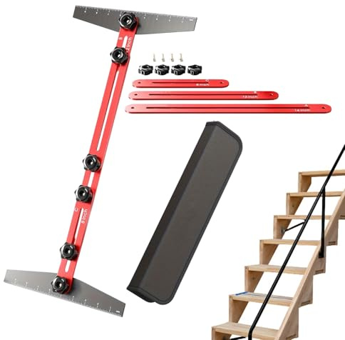 Stair Tread Gauge | Multifunctional Adjustable Aluminum Alloy Measuring Template Folding Ruler Stair Tread Layout | Flooring Shelf Measurement Tool Drywall Cutting for Risers Partitions Self-Use
