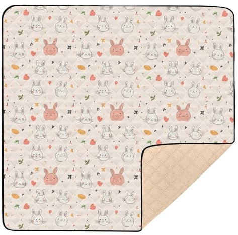 Baby-Spielmatte mit Cartoon-Hase, niedlich, weich, dick, für den Boden, gemütlich, atmungsaktiv, für Babys, Kleinkinder, 127 x 127 cm
