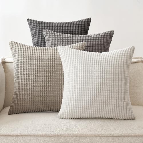 EMEMA Kordsamt Kissenbezug 60x60 Dekokissen Grau Serie Granulat 4er Set | Sofakissen Dekorative Kissenbezüge Couchkissen Kissenhülle Weich Kissen Bezug Zierkissen für Sofa Couch Wohnzimmer