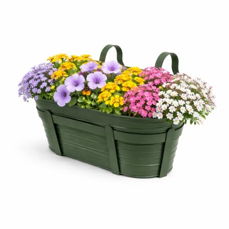 MOHOME Fioriera da Balcone Per Ringhiera Porta Vaso Verde 33x14x15 Cm Rimovibile Metallo Balconiera Portafiori Supporto Per Piante Terrazzo Giardino Parapetto Salvaspazio