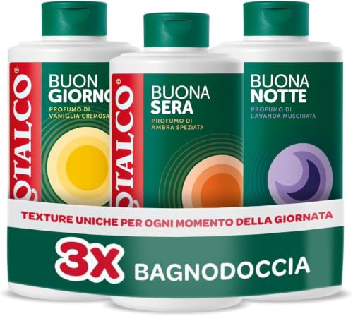 Borotalco, Kit con 3 Bagnodoccia, Bagnoschiuma Tripla Azione Setificante, Rigenerante e Rilassante, Profumo Vaniglia, Ambra Speziata e Lavanda, Ideale per Tutti i Momenti della Giornata, 3x500 ml