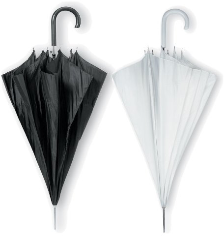 eBuyGB Mixed Pack of 4 Automatic Opening Plastic Crook Curved Handle Wedding Umbrella Coloured Rainproof for Men, Women, Kids, Unisex, Bridal Brolly - White & Black 41.5 Inch / 105cm Span 82cm Length