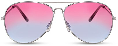 Cheapass Occhiali da Sole da Pilota Montatura d'Argento Lenti Gradienti Colorate da Rosa e Viola Categoria 2 UV400 Protezione