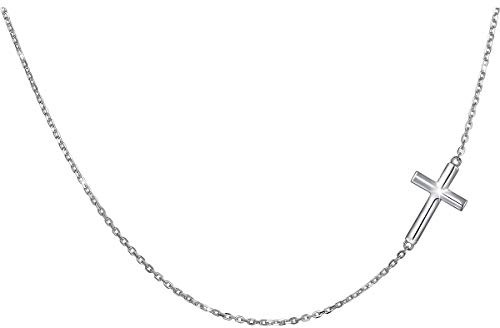 DAOCHONG Seitliche Kreuz-Choker-Halskette aus Sterlingsilber christliche Halskette Ostergeschenke Damen-Kreuzschmuck, 35,6 cm bis 45,7 cm 