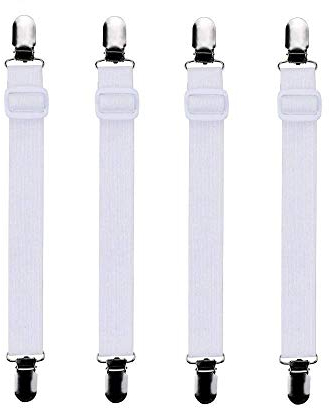 Bedecor - 4pcs(Extender 30-120 cm) Sujetadores de Hojas,Sujetadores de Tirantes Ajustables para sábanas o sofás,Blanco