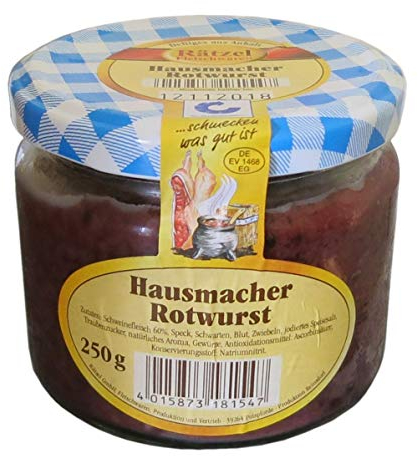 Rotwurst im Glas 250g - Hausmacher Blutwurst - leckerer Brotaufstrich - Kochwurstspezialität mit Blut und Speckwürfel WF-18143
