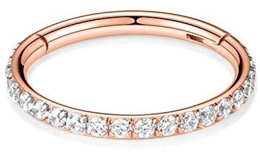 16G CZ Roségold Nasenringe 8mm Septum Clicker 316L Chirurgische Stahl Nasenringe Knorpel Ohrringe Creolen Daith für Männer Frauen Piercing Schmuck