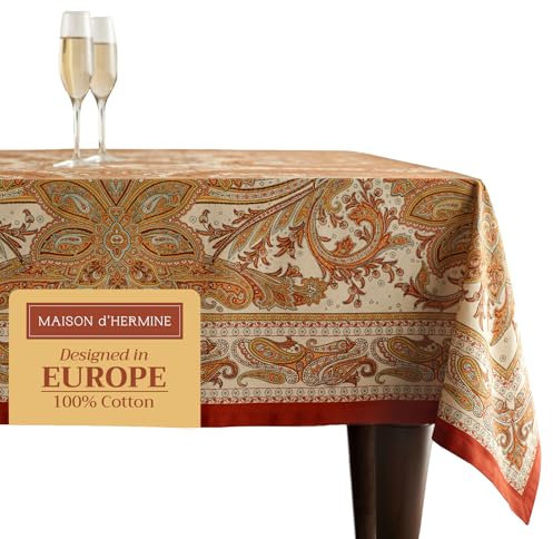 Maison d' Hermine Tischdecke, rechteckig, 100 % Baumwolle, 178 x 274 cm, wiederverwendbar, für den täglichen Gebrauch, für Thanksgiving, Weihnachtsdekoration, Esszimmer, Bauernhaus-Party