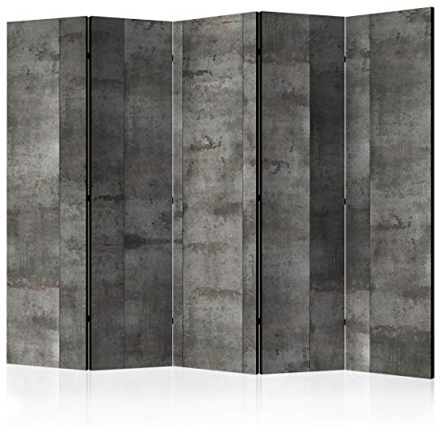 decomonkey Paravent Raumteiler Innen Stein, 225x172 cm, 5-teilig, Mauer | Beidseitig, Beton, Wohnzimmer, Room Divider, Wall, Raumteiler Stehend, Trennwand, Sichtschutz, Spanische Wand, Holz