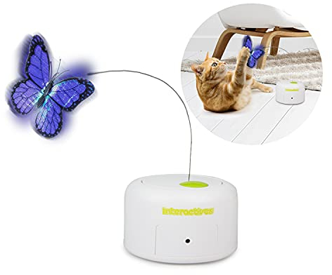 ALL FOR PAWS Interactive Motion Activated Cat Butterfly Toy, Flutter Bug Cat Toy, Indoor Interactive Play Teaser Toy with 360°Rotating Butterfly & Sensor Mode, With Two Flashing Butterflies