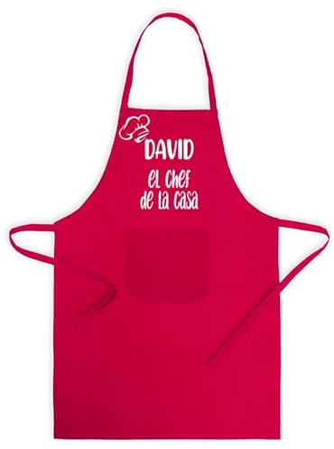 SAQUITOMAGICO Delantal. Personalizado con tu Nombre. Soy el/la Chef de la casa!! (rojo)