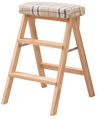 GJSN Einfache Multifunktionsklapphocker, Leiter Hocker Massivholz Klapphocker Home Berg Hocker Art Und Weise Kreativer Klappstuhl Tragbare Dual-Use Küchenbank Treppen Hocker Treppe Hocker,Gelb