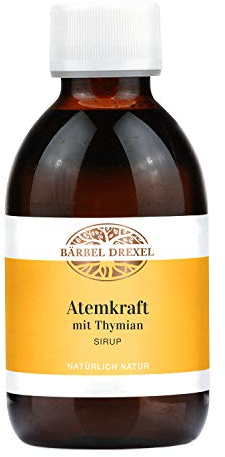 Atemkraft Sirup Vegan, Komplex mit Thymian, Hagebutte, Hainbuchenknospen (200ml) Schleimlösend, Rachen, Halsweh, Hustenreiz, Erkältung, Immunsystem, Halsschmerzen, Hustensaft BÄRBEL DREXEL®