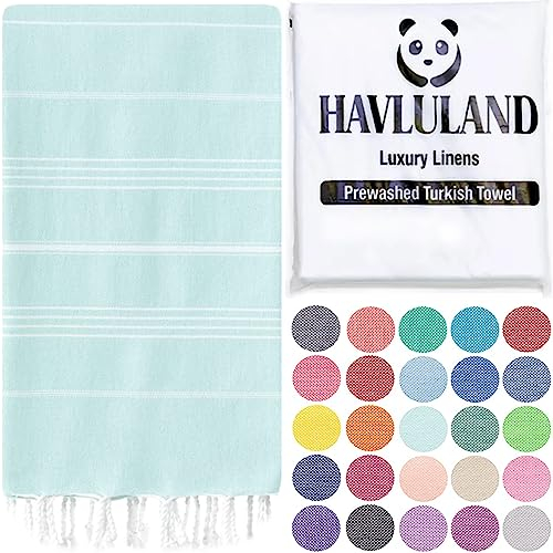 HAVLULAND Türkisches Strandtuch, 100 % türkische Baumwolle, sehr saugfähig, schnell trocknend, Strandtücher, 180.3x99.1 cm, sandfreie Stranddecke, übergroß, leicht, Yoga, Badetücher (Aquamarin)