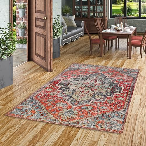 Pergamon Designer Teppich Vintage Zoe Orient Klassik Rot Blau in 5 Größen