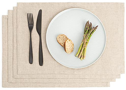 Tischsets Abwaschbar aus 70% Leinen und 30% Baumwolle - Tischset Leinen, Festlich Elegant Tisch Matten für Weihnachten Fest Restaurant Hotel Cafe - Platzdeckchen Abwaschbar 4er Set von Savastextile