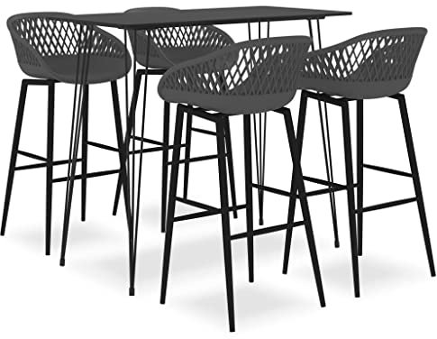 vidaXL Bar Set 5-TLG. Stehtisch Bartisch Barhocker Bistrotisch Tresentisch Barstuhl Bartresen Küchentisch Küchenbar Bistrohocker Schwarz Grau