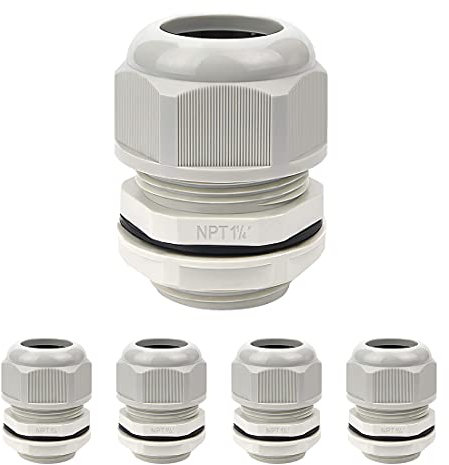LeMotech 5 Pack NPT 1-1/4 Cable Glands Waterproof Adjustable 24-32mm Cable Connectors Black Grey Joints with Gaskets