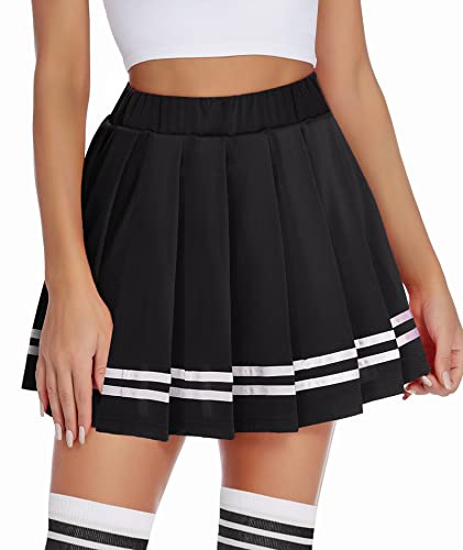 Avidlove Black Pleated Skirt Mini Skirt School Girl Skirts High Waisted Skater Skirt (Black， Small)