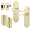EAI Polished Brass Door Handle Latch Set - Victorian Scroll Shaped | 1 Pair of Internal Handles with Hinges (76mm) & Latch (64mm)