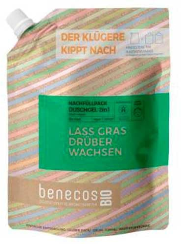 benecosBIO - Nachfüllbeutel Duschgel 2in1 BIO-Hanf Haut & Haar - LASS GRAS DRÜBER WACHSEN - vegan - recyceltes Plastik