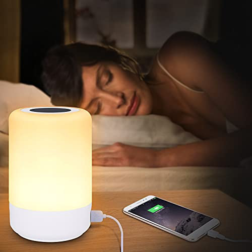 Taipow Touch Bedside Lamps with 4 USB-A Charging Port, 3 Modes, 8 Colors and 10 Brightness Levels Touch Lamp, Dimmable Bedside Table Lamp for Bedroom Camping Living Room Breastfeeding - White