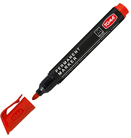 Permanent Pen - Permanent Marker - Waterproof, Can be used on Various Surfaces - Safe for Health and Environment - Fibre Tip 2.0 mm (Red, Pack of 1)
