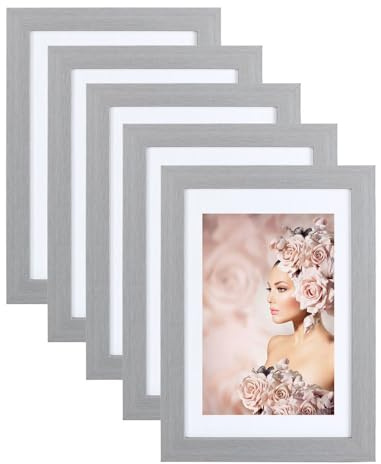 IDEAL TREND 5er Pack Holz Bilderrahmen Foto Plexi Rahmen Acryl Collage Wanddeko Poster S215: Farbe: Silber | Format: 10x15