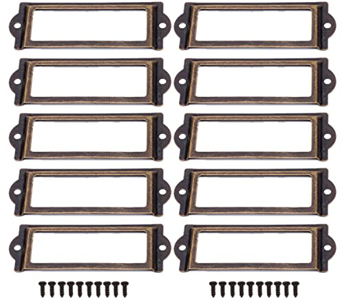 10 Stück Bronze Etikettenhalter Antiker Etikettenrahmen Metall Label Visitenkartenrahmen Möbel Schublade Schrank Kartenhalter Tag für Schubladen Aktenschränke (83x30mm)